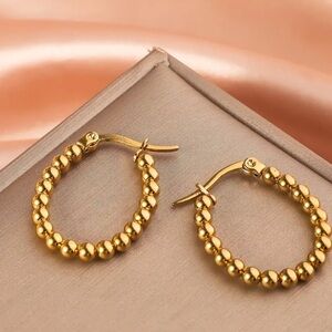 Radiant 18k Gold plated steel Beaded Hoop Earrings